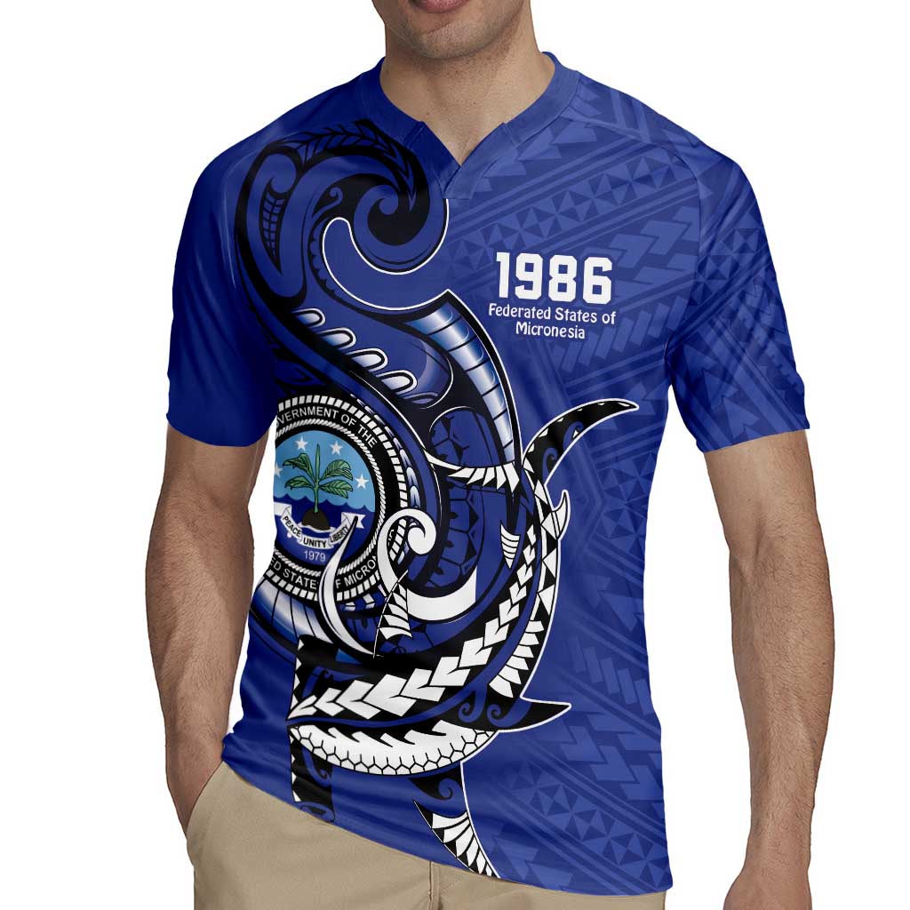 Personalized FSM 1986 Independence Day Rugby Jersey Polynesian Shark Tattoo Style