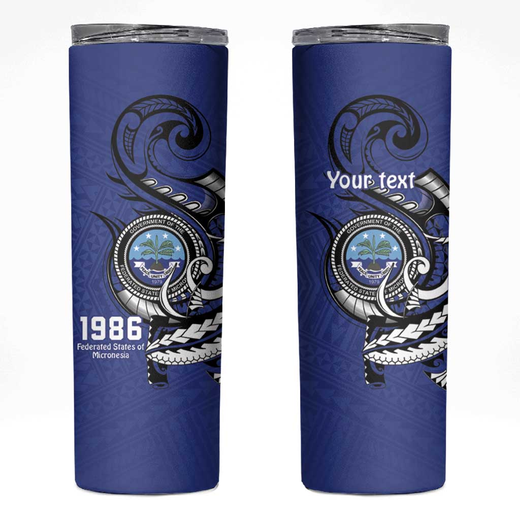 Personalized FSM 1986 Independence Day Skinny Tumbler Polynesian Shark Tattoo Style