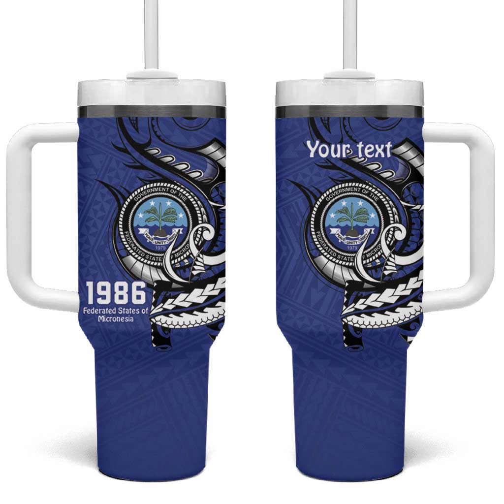 Personalized FSM 1986 Independence Day Tumbler With Handle Polynesian Shark Tattoo Style