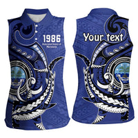 Personalized FSM 1986 Independence Day Women Sleeveless Polo Shirt Polynesian Shark Tattoo Style