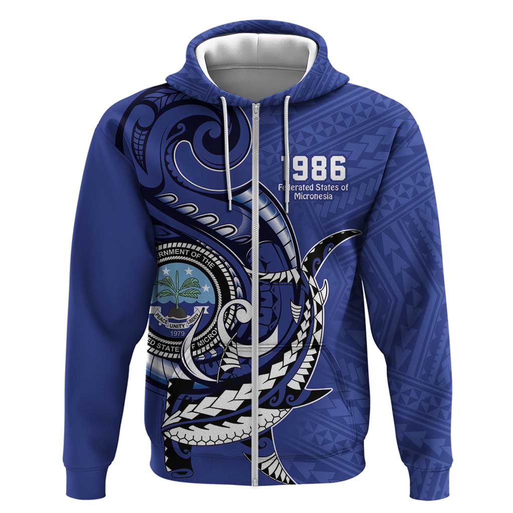 Personalized FSM 1986 Independence Day Zip Hoodie Polynesian Shark Tattoo Style LT9 Zip Hoodie Blue - Polynesian Pride