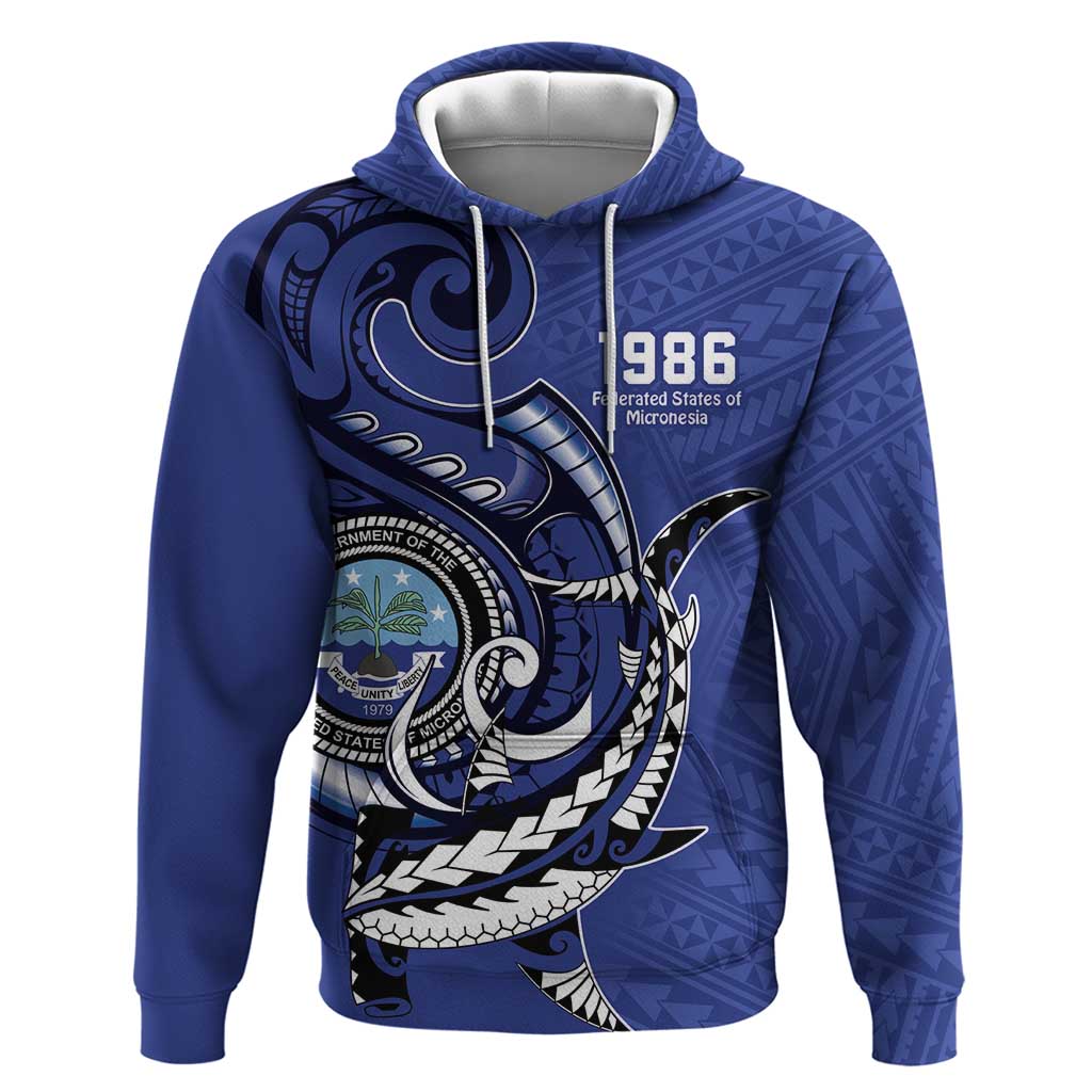 Personalized FSM 1986 Independence Day Zip Hoodie Polynesian Shark Tattoo Style LT9 Pullover Hoodie Blue - Polynesian Pride
