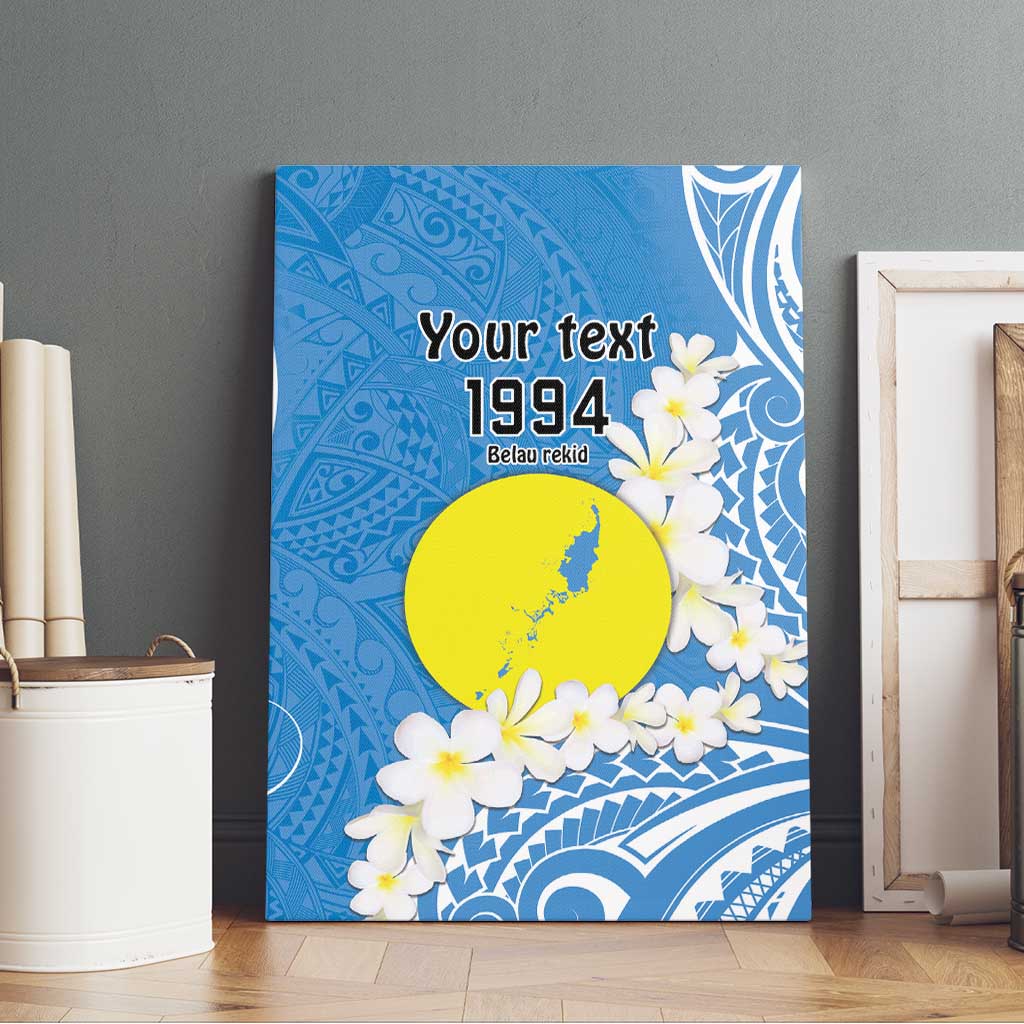 Personalized Palau 1994 Belau Rekid Canvas Wall Art Polynesian Plumeria Style