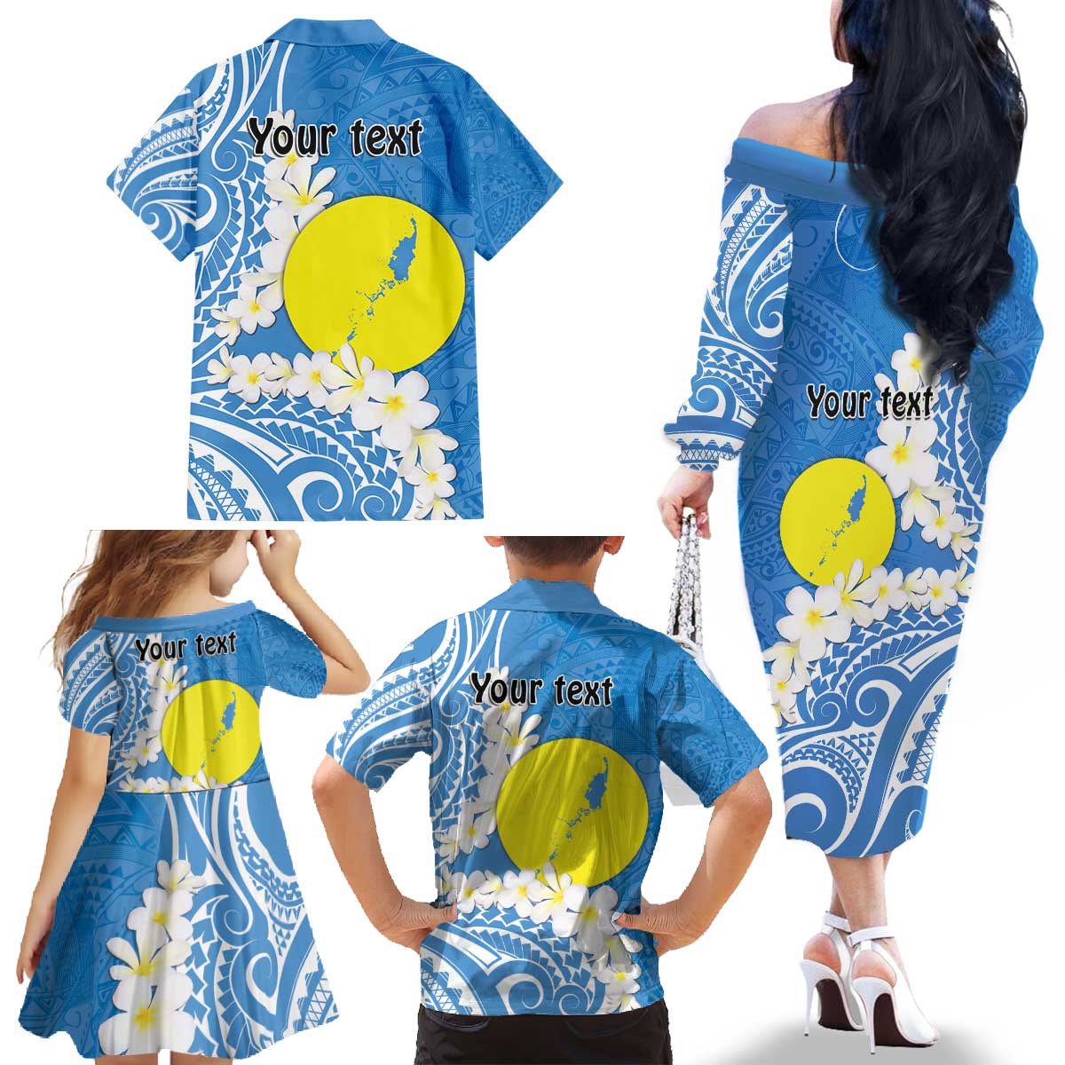 Personalized Palau 1994 Belau Rekid Family Matching Off The Shoulder Long Sleeve Dress and Hawaiian Shirt Polynesian Plumeria Style