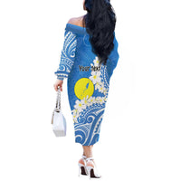 Personalized Palau 1994 Belau Rekid Off The Shoulder Long Sleeve Dress Polynesian Plumeria Style