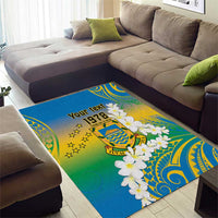 Personalised Tuvalu 1978 Independence Day Area Rug Polynesian Plumeria Style