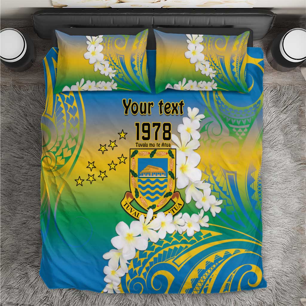 Personalised Tuvalu 1978 Independence Day Bedding Set Polynesian Plumeria Style