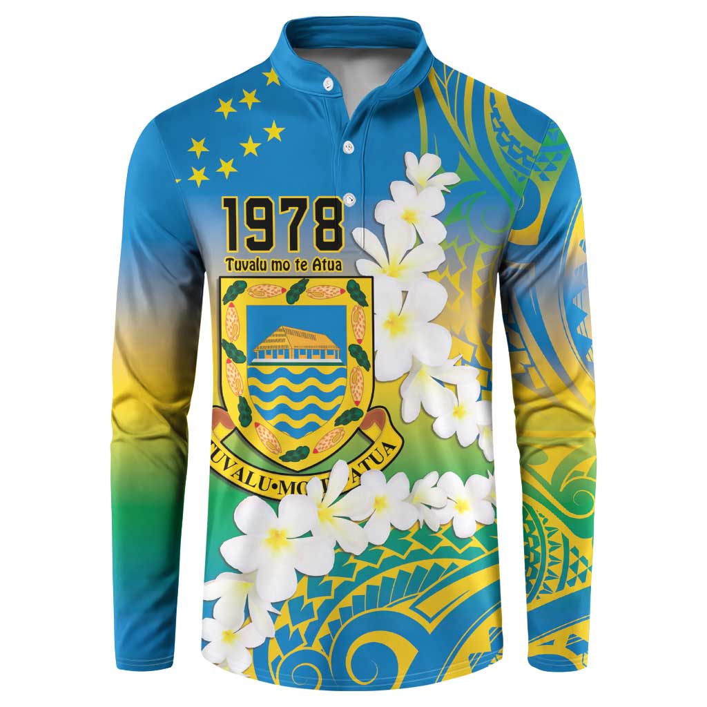 Personalised Tuvalu 1978 Independence Day Button Sweatshirt Polynesian Plumeria Style