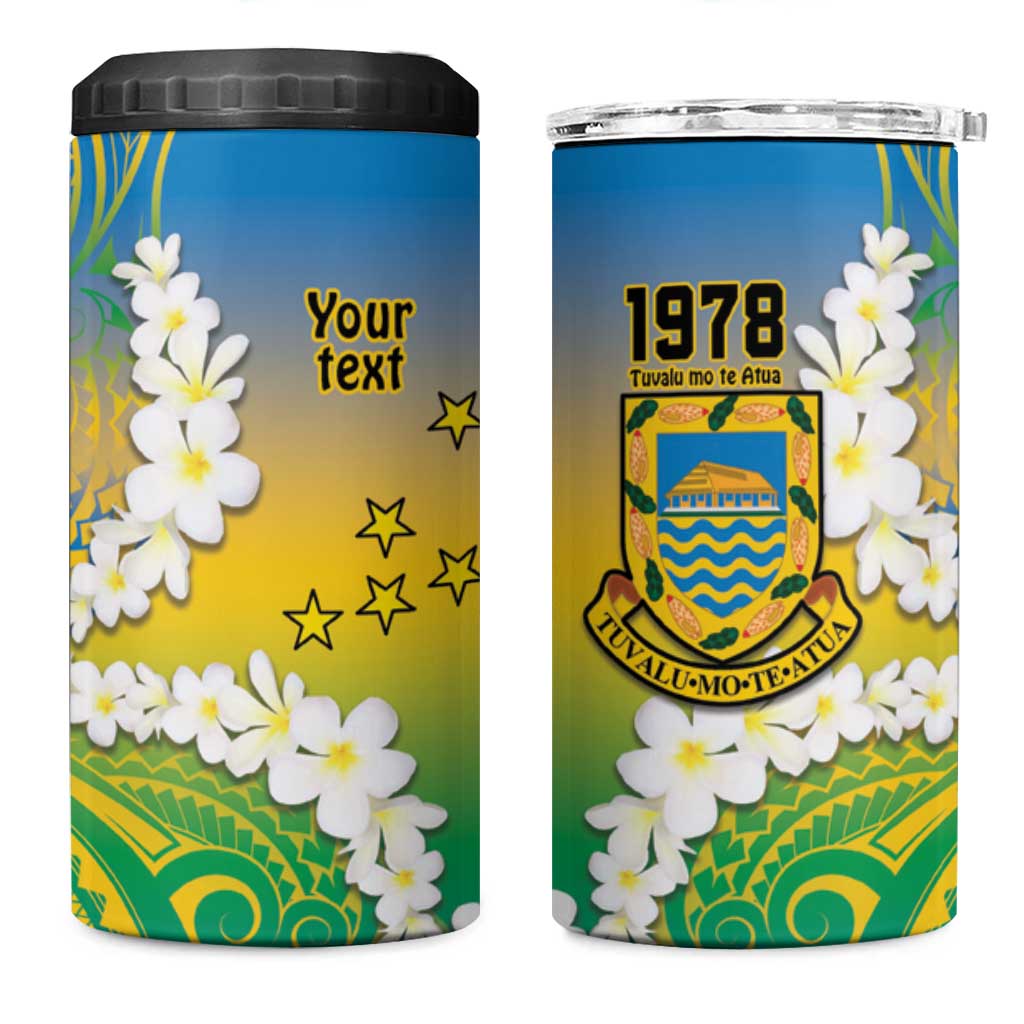 Personalised Tuvalu 1978 Independence Day 4 in 1 Can Cooler Tumbler Polynesian Plumeria Style