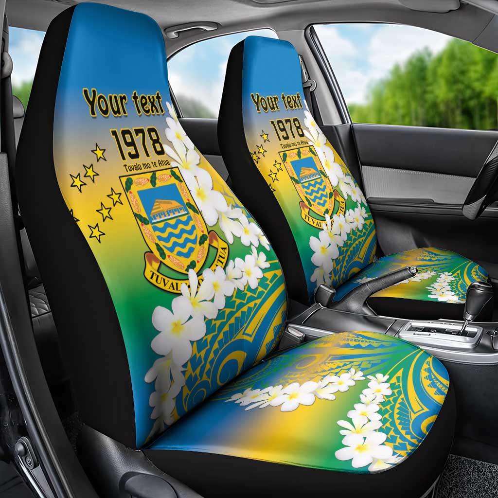 Personalised Tuvalu 1978 Independence Day Car Seat Cover Polynesian Plumeria Style
