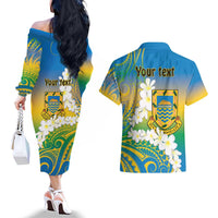 Personalised Tuvalu 1978 Independence Day Couples Matching Off The Shoulder Long Sleeve Dress and Hawaiian Shirt Polynesian Plumeria Style