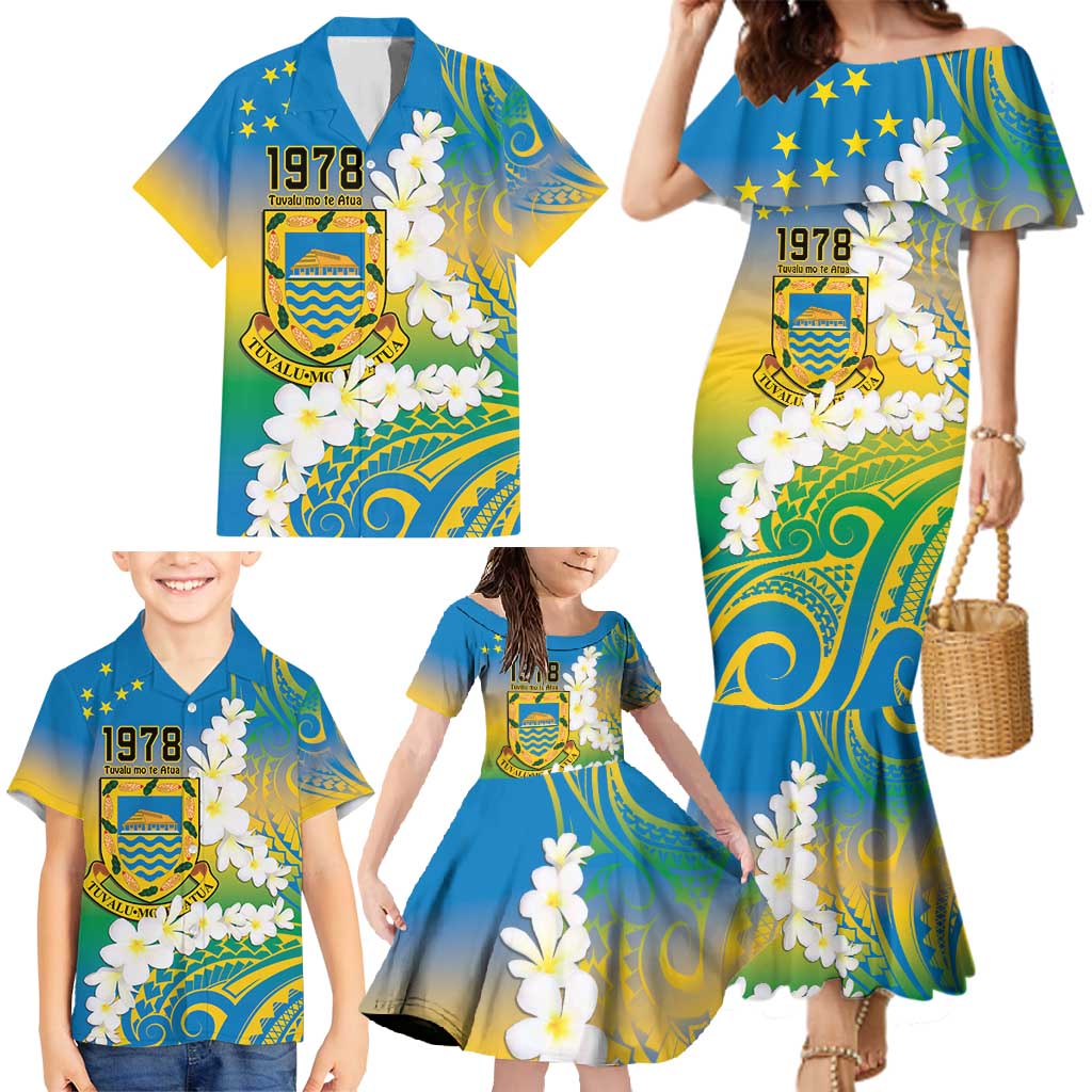 Personalised Tuvalu 1978 Independence Day Family Matching Mermaid Dress and Hawaiian Shirt Polynesian Plumeria Style