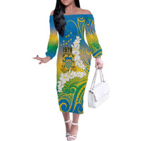 Personalised Tuvalu 1978 Independence Day Family Matching Off The Shoulder Long Sleeve Dress and Hawaiian Shirt Polynesian Plumeria Style