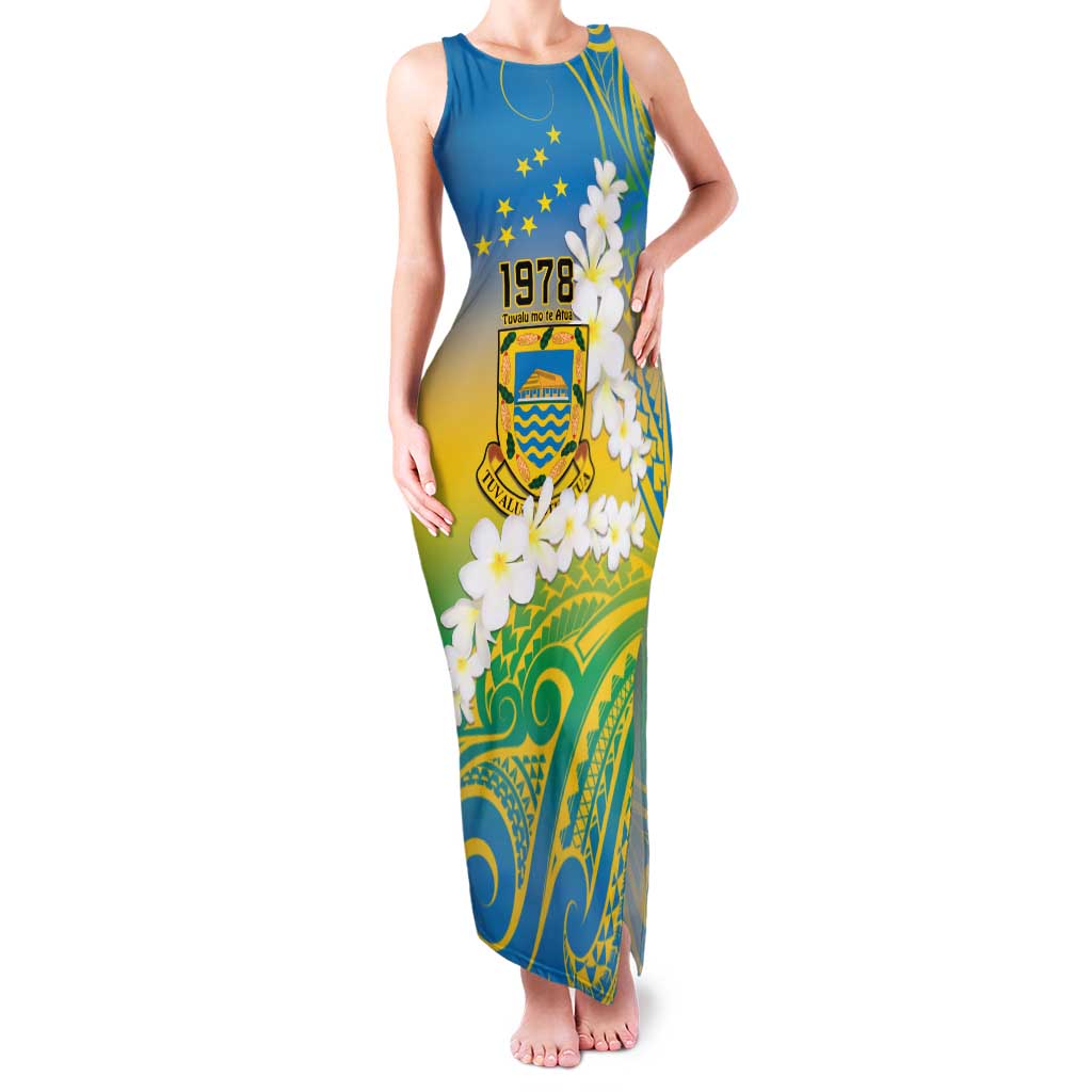 Personalised Tuvalu 1978 Independence Day Family Matching Tank Maxi Dress and Hawaiian Shirt Polynesian Plumeria Style