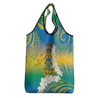 Personalised Tuvalu 1978 Independence Day Grocery Bag Polynesian Plumeria Style