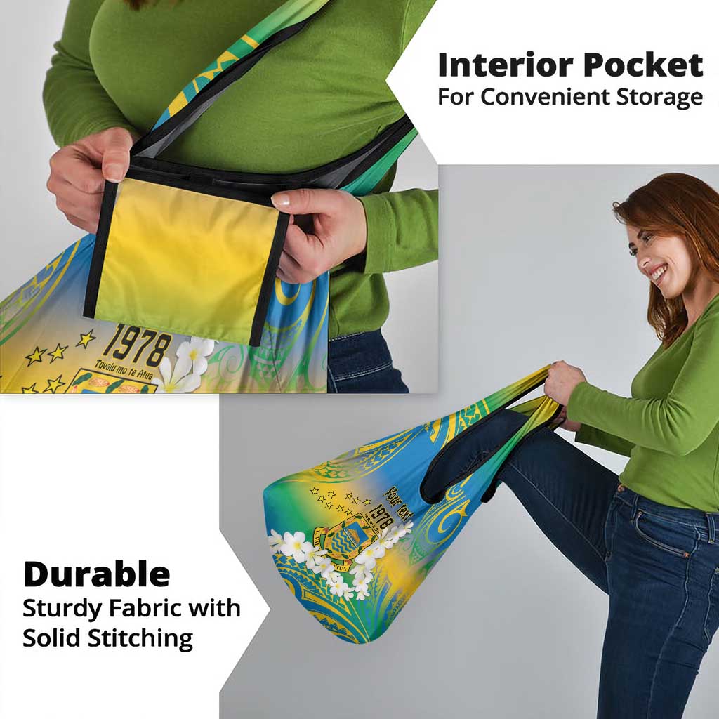 Personalised Tuvalu 1978 Independence Day Grocery Bag Polynesian Plumeria Style