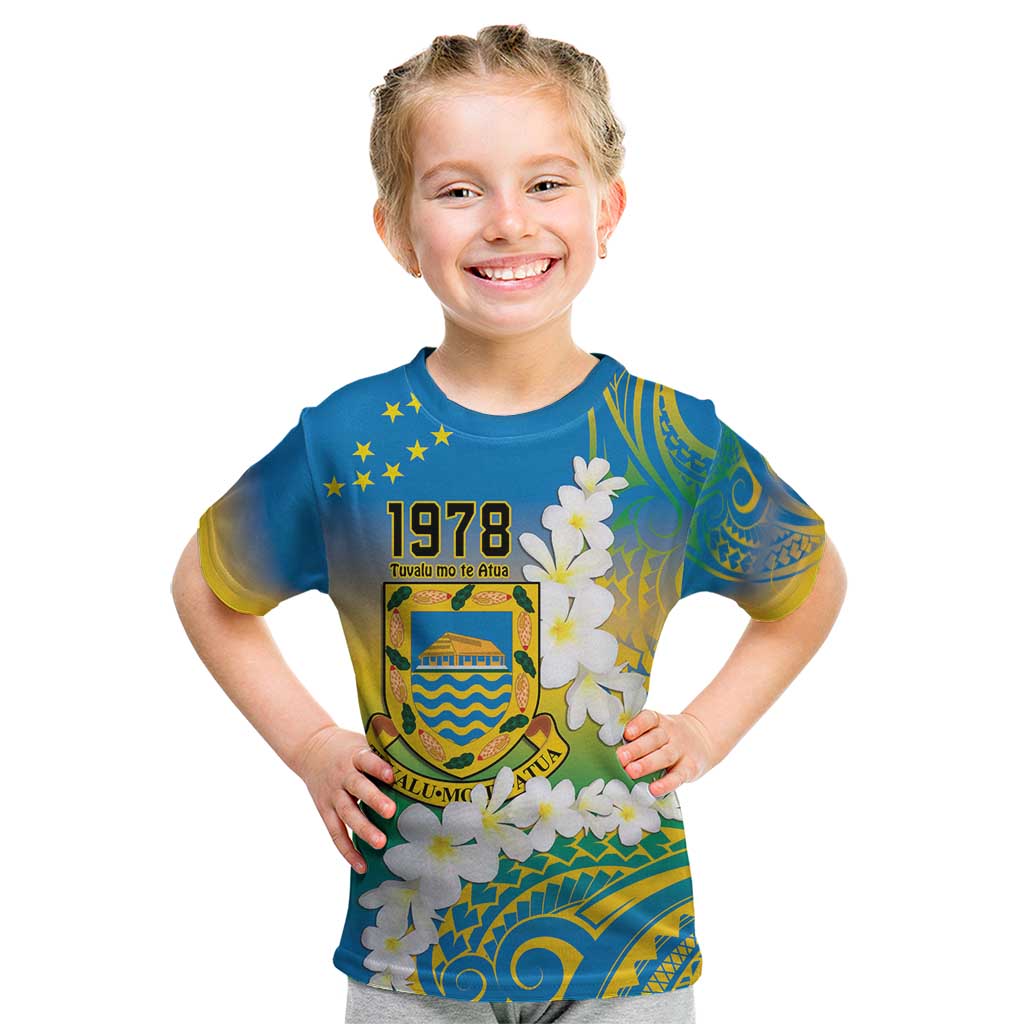 Personalised Tuvalu 1978 Independence Day Kid T Shirt Polynesian Plumeria Style