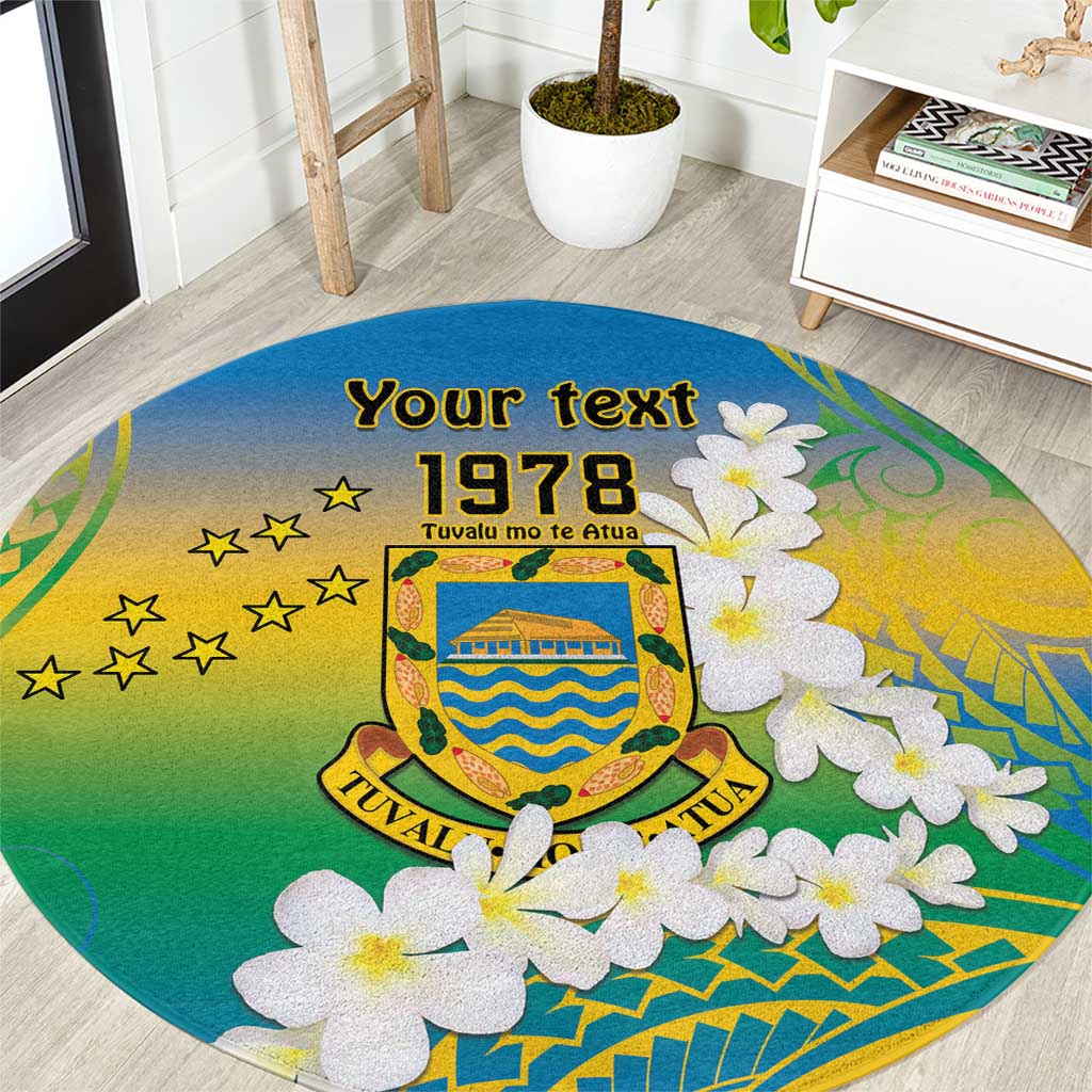 Personalised Tuvalu 1978 Independence Day Round Carpet Polynesian Plumeria Style