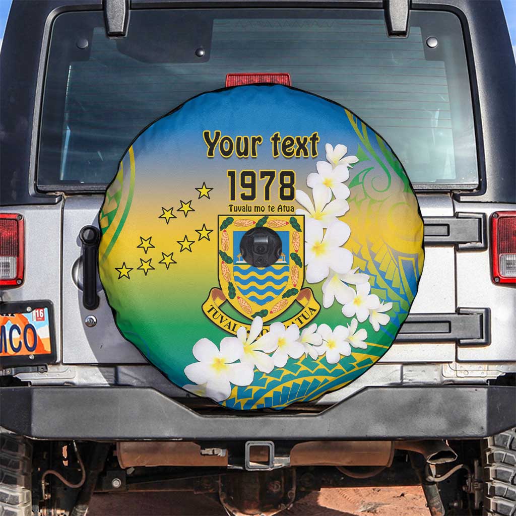 Personalised Tuvalu 1978 Independence Day Spare Tire Cover Polynesian Plumeria Style