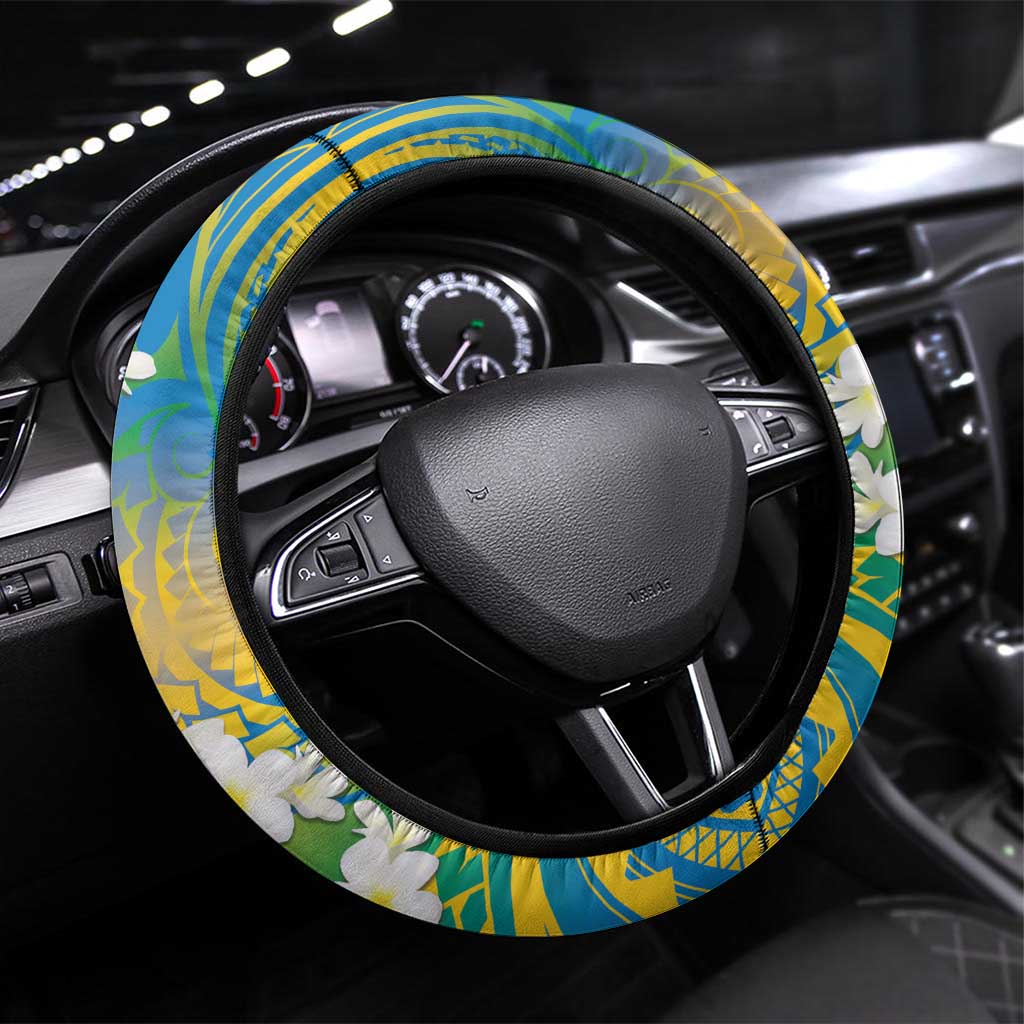 Tuvalu 1978 Independence Day Steering Wheel Cover Polynesian Plumeria Style