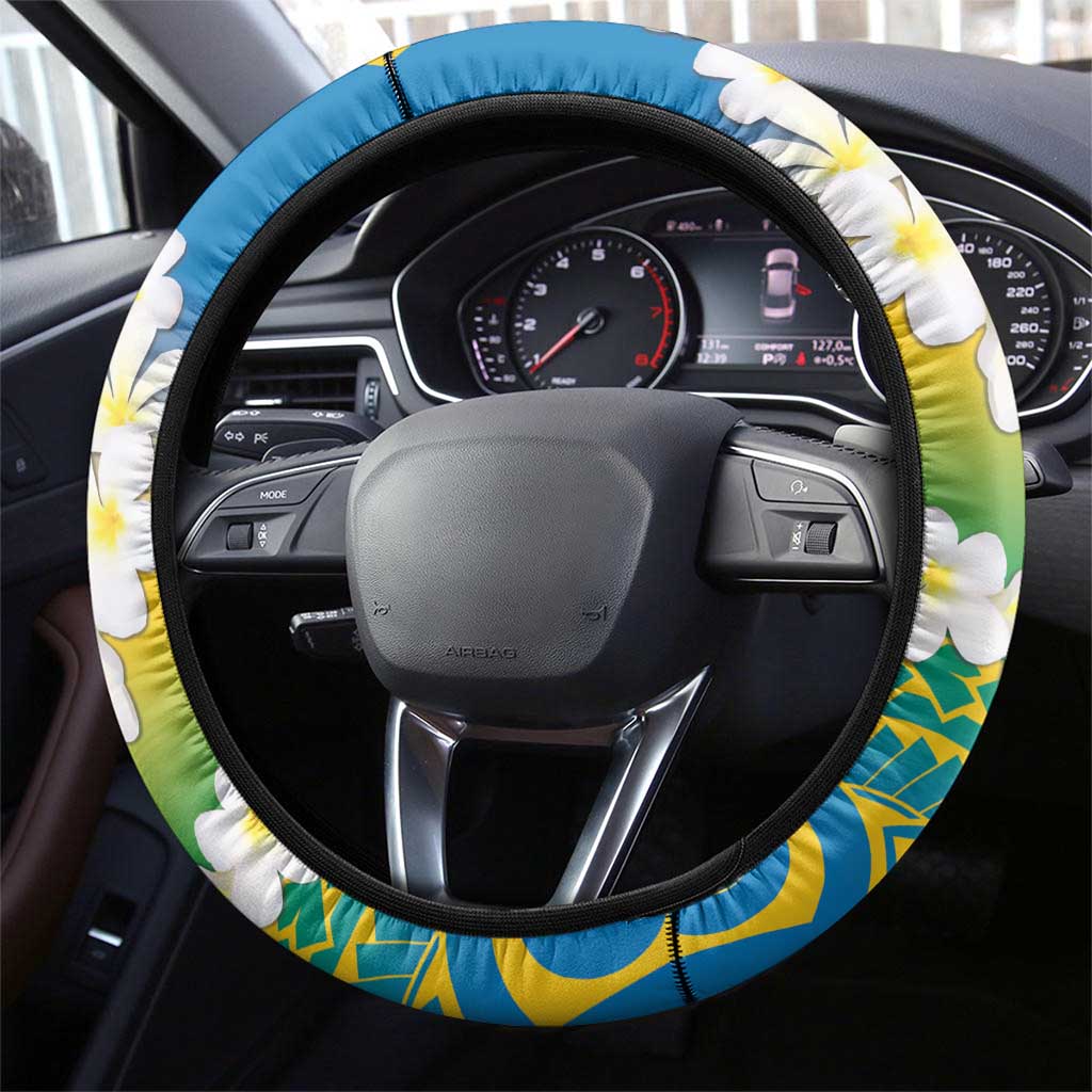 Tuvalu 1978 Independence Day Steering Wheel Cover Polynesian Plumeria Style