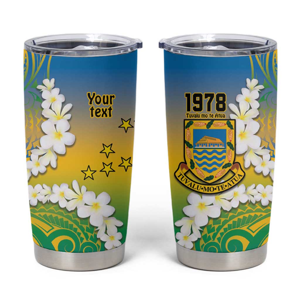 Personalised Tuvalu 1978 Independence Day Tumbler Cup Polynesian Plumeria Style