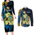 Personalised Tuvalu Beautiful Plumeria Flower Couples Matching Long Sleeve Bodycon Dress and Long Sleeve Button Shirt