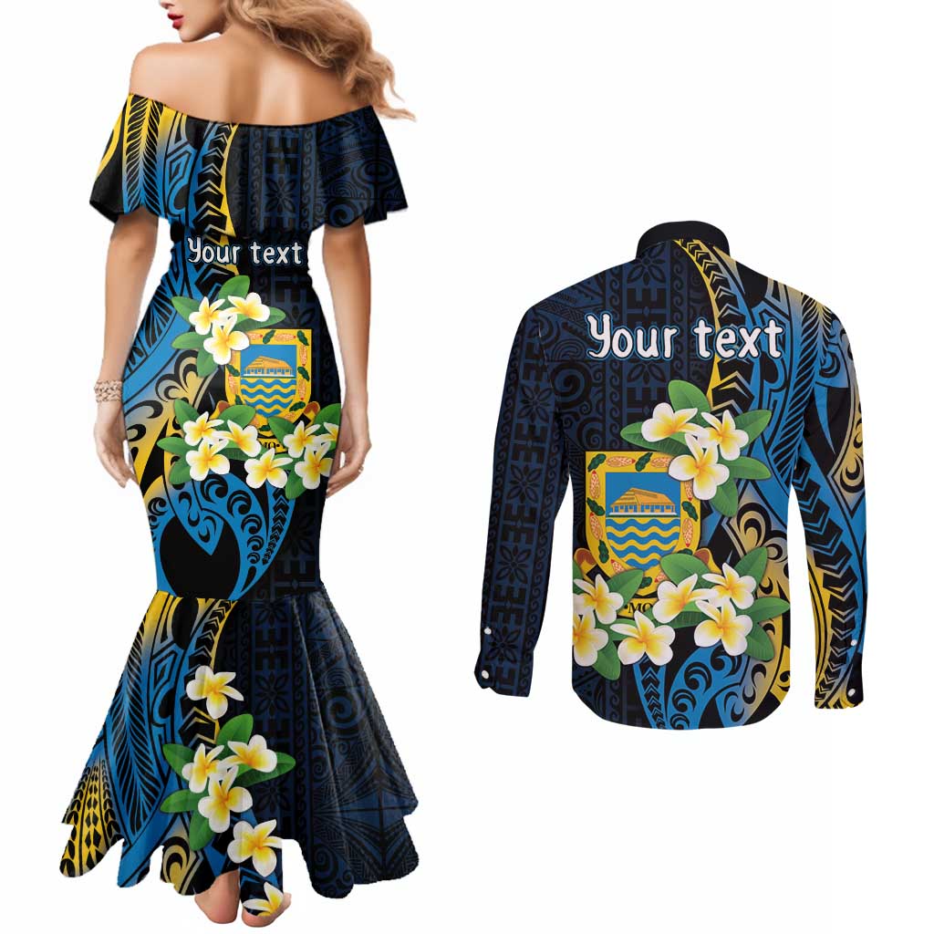 Personalised Tuvalu Beautiful Plumeria Flower Couples Matching Mermaid Dress and Long Sleeve Button Shirt