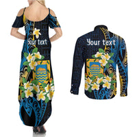 Personalised Tuvalu Beautiful Plumeria Flower Couples Matching Summer Maxi Dress and Long Sleeve Button Shirt