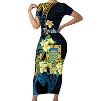 Personalised Tuvalu Beautiful Plumeria Flower Family Matching Short Sleeve Bodycon Dress and Hawaiian Shirt
