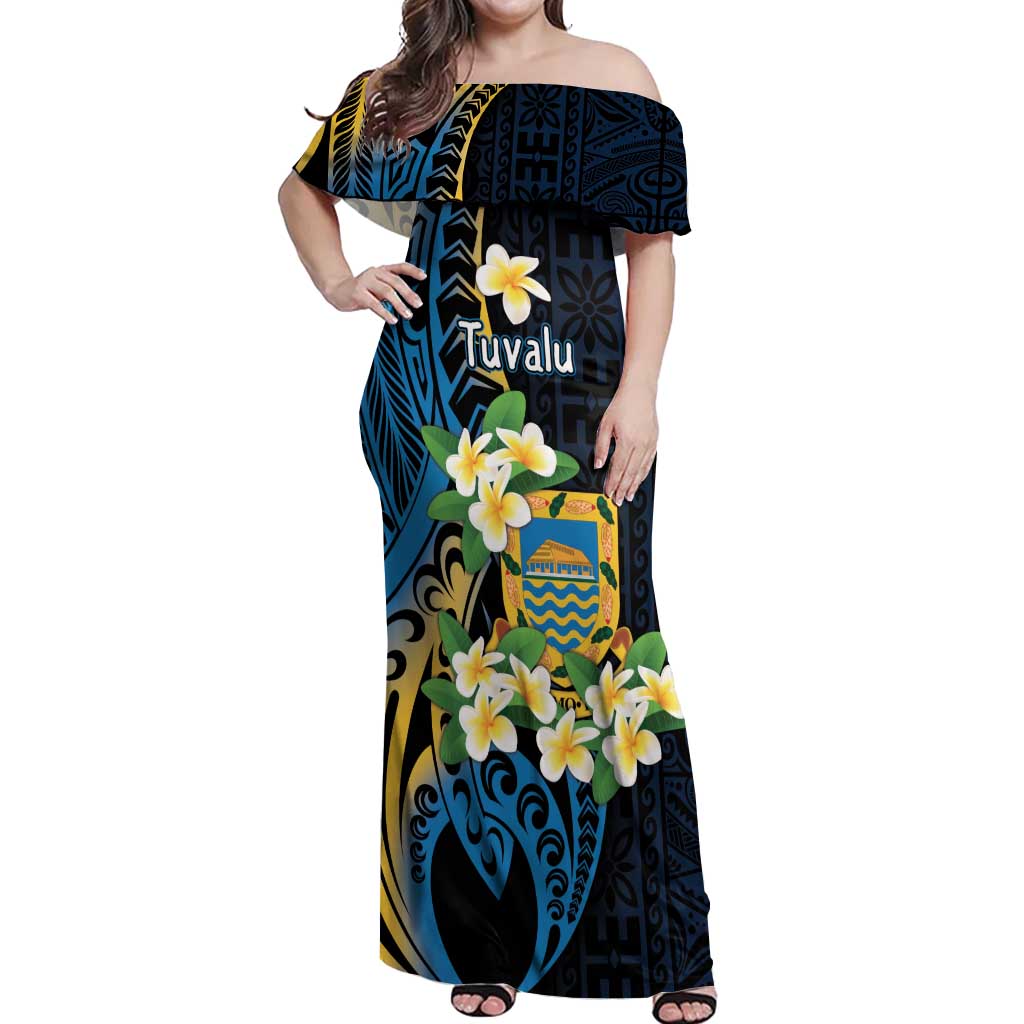 Personalised Tuvalu Beautiful Plumeria Flower Off Shoulder Maxi Dress