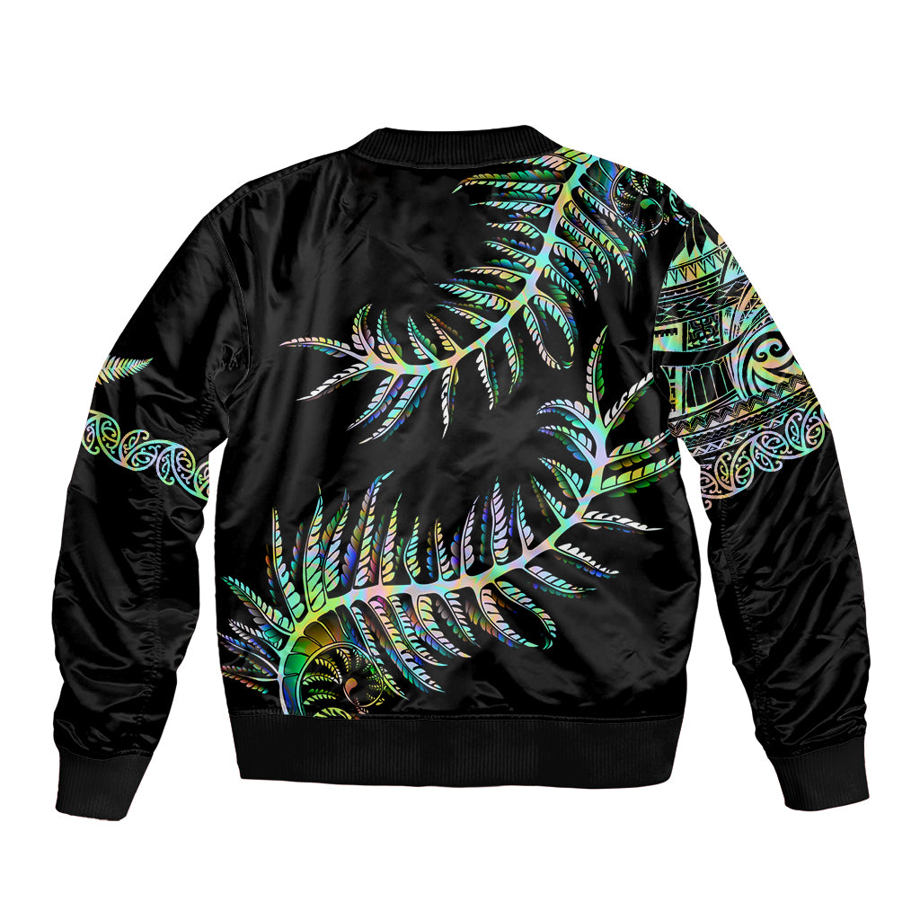 New Zealand Bomber Jacket Aotearoa Silver Fern Mixed Papua Shell Green Vibe LT9 - Polynesian Pride