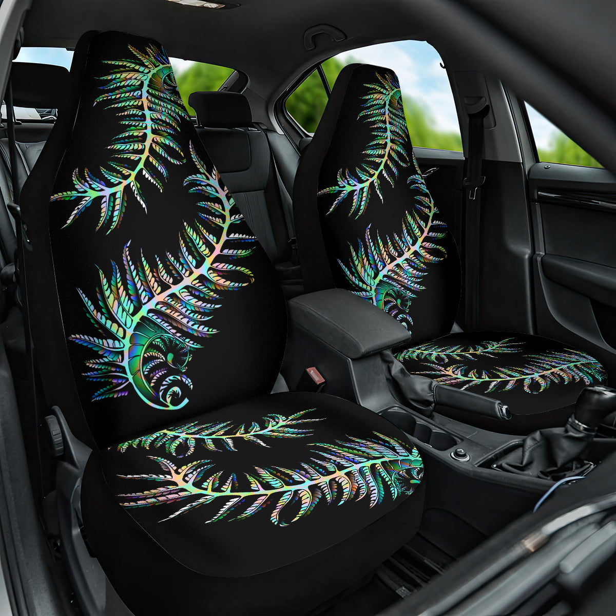 New Zealand Car Seat Cover Aotearoa Silver Fern Mixed Papua Shell Green Vibe LT9 One Size Green - Polynesian Pride