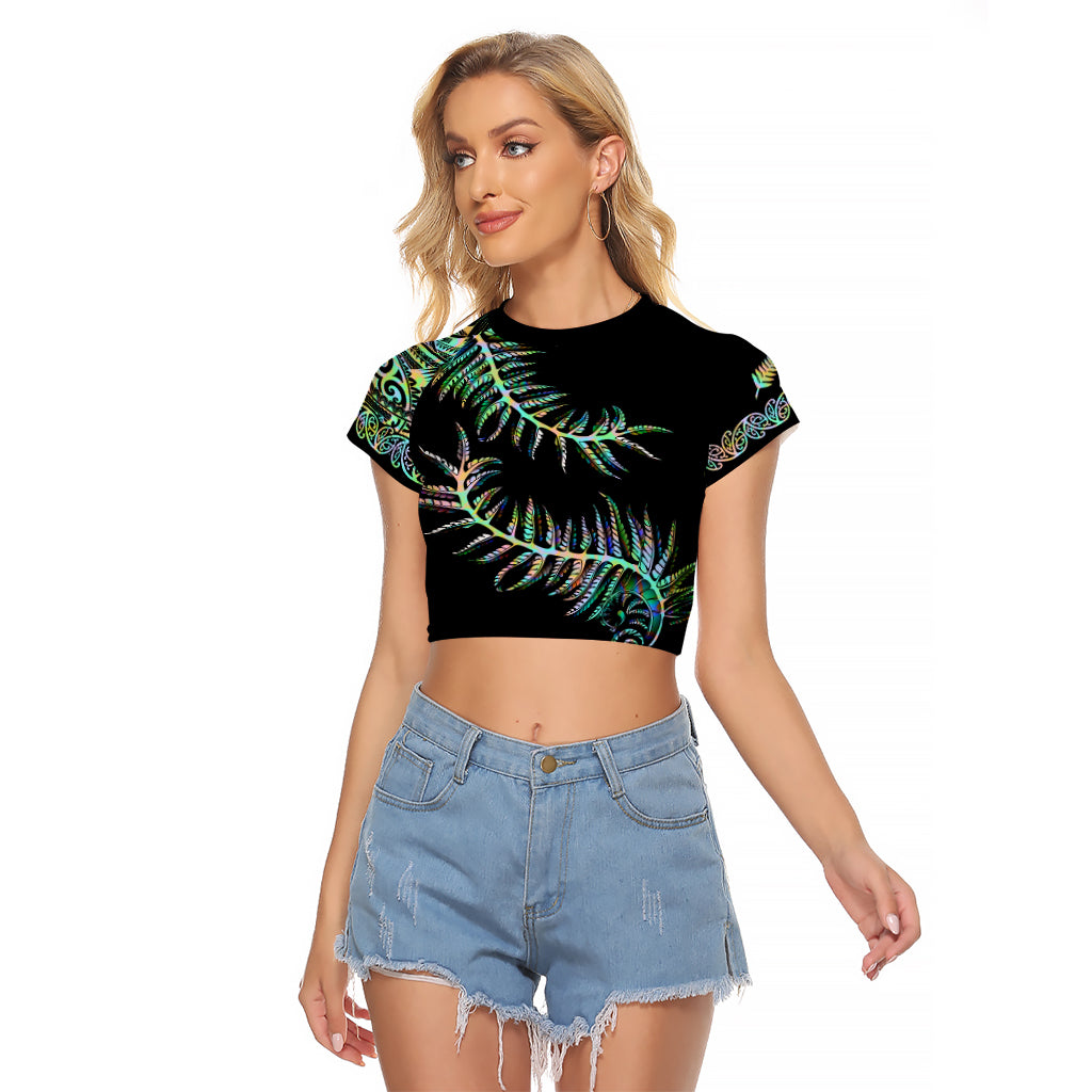 New Zealand Raglan Cropped T Shirt Aotearoa Silver Fern Mixed Papua Shell Green Vibe LT9 Female Green - Polynesian Pride