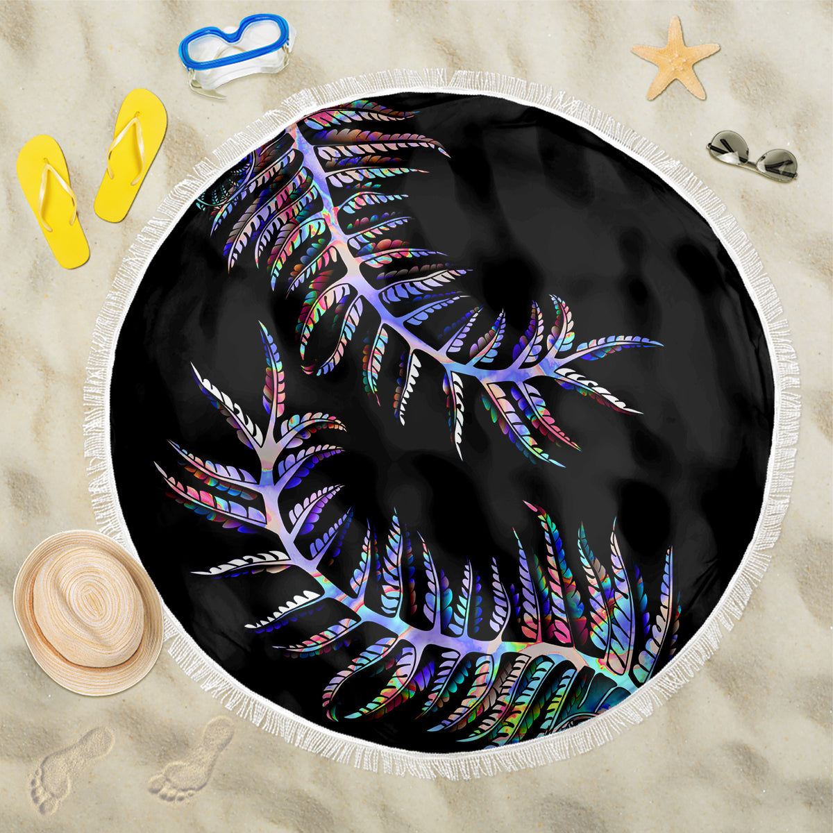 New Zealand Beach Blanket Aotearoa Silver Fern Mixed Papua Shell Purple Vibe LT9 One Size 150cm Purple - Wonder Print Shop