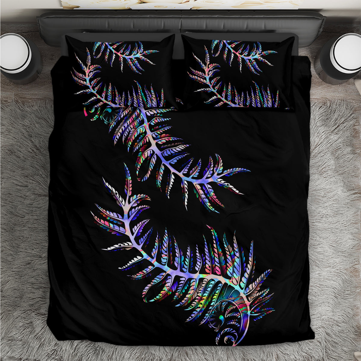New Zealand Bedding Set Aotearoa Silver Fern Mixed Papua Shell Purple Vibe LT9 Purple - Polynesian Pride