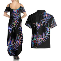 New Zealand Couples Matching Summer Maxi Dress and Hawaiian Shirt Aotearoa Silver Fern Mixed Papua Shell Purple Vibe LT9 - Polynesian Pride