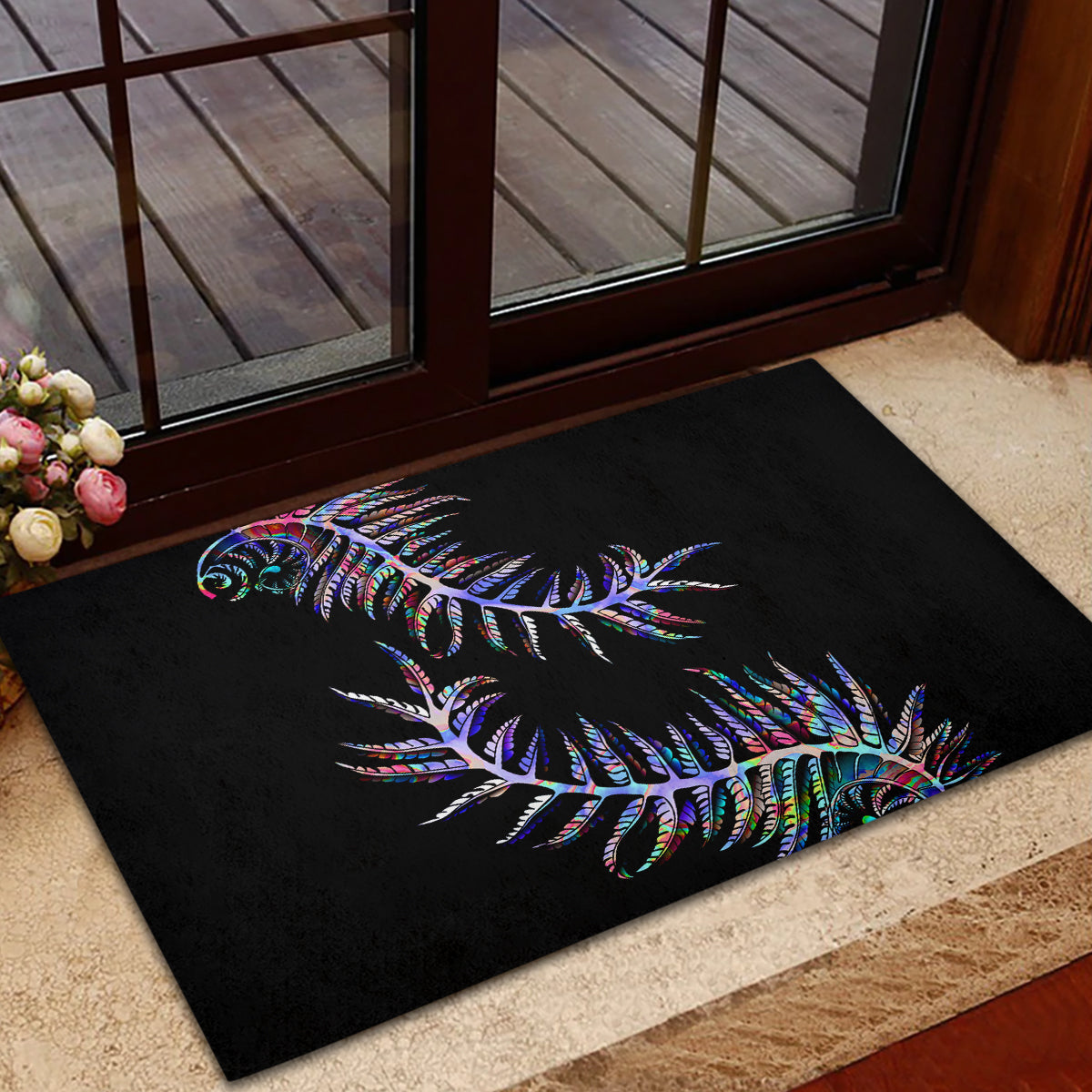 New Zealand Rubber Doormat Aotearoa Silver Fern Mixed Papua Shell Purple Vibe LT9 - Polynesian Pride