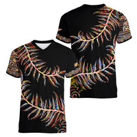 New Zealand Women V Neck T Shirt Aotearoa Silver Fern Mixed Papua Shell Red Vibe LT9 - Polynesian Pride