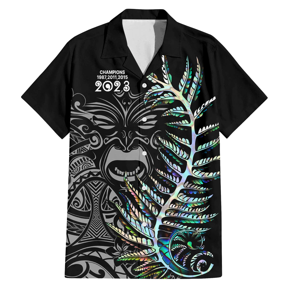 New Zealand Rugby Family Matching Mermaid Dress and Hawaiian Shirt NZ Black Fern Champions History With Papua Shell LT9 Dad's Shirt - Short Sleeve Black - Polynesian Pride