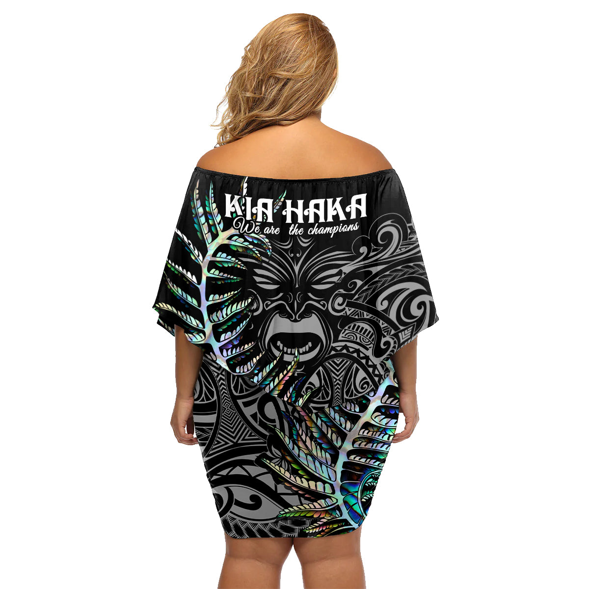 New Zealand Rugby Family Matching Off Shoulder Short Dress and Hawaiian Shirt NZ Black Fern Champions History With Papua Shell LT9 - Polynesian Pride