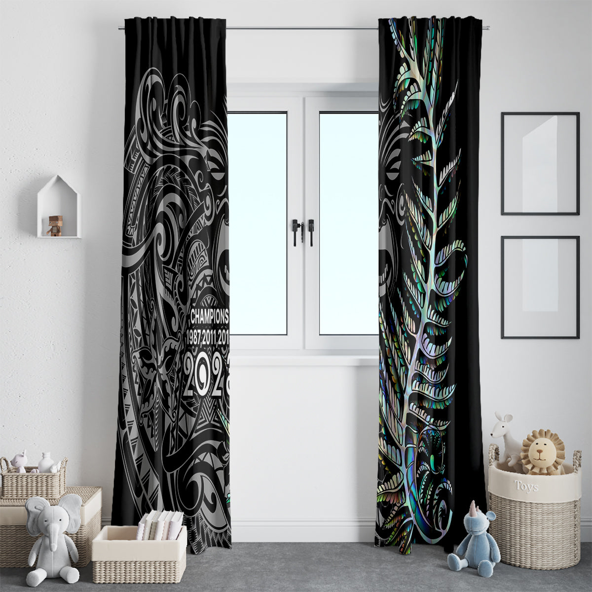 New Zealand Rugby Window Curtain NZ Black Fern Champions History With Papua Shell LT9 - Polynesian Pride