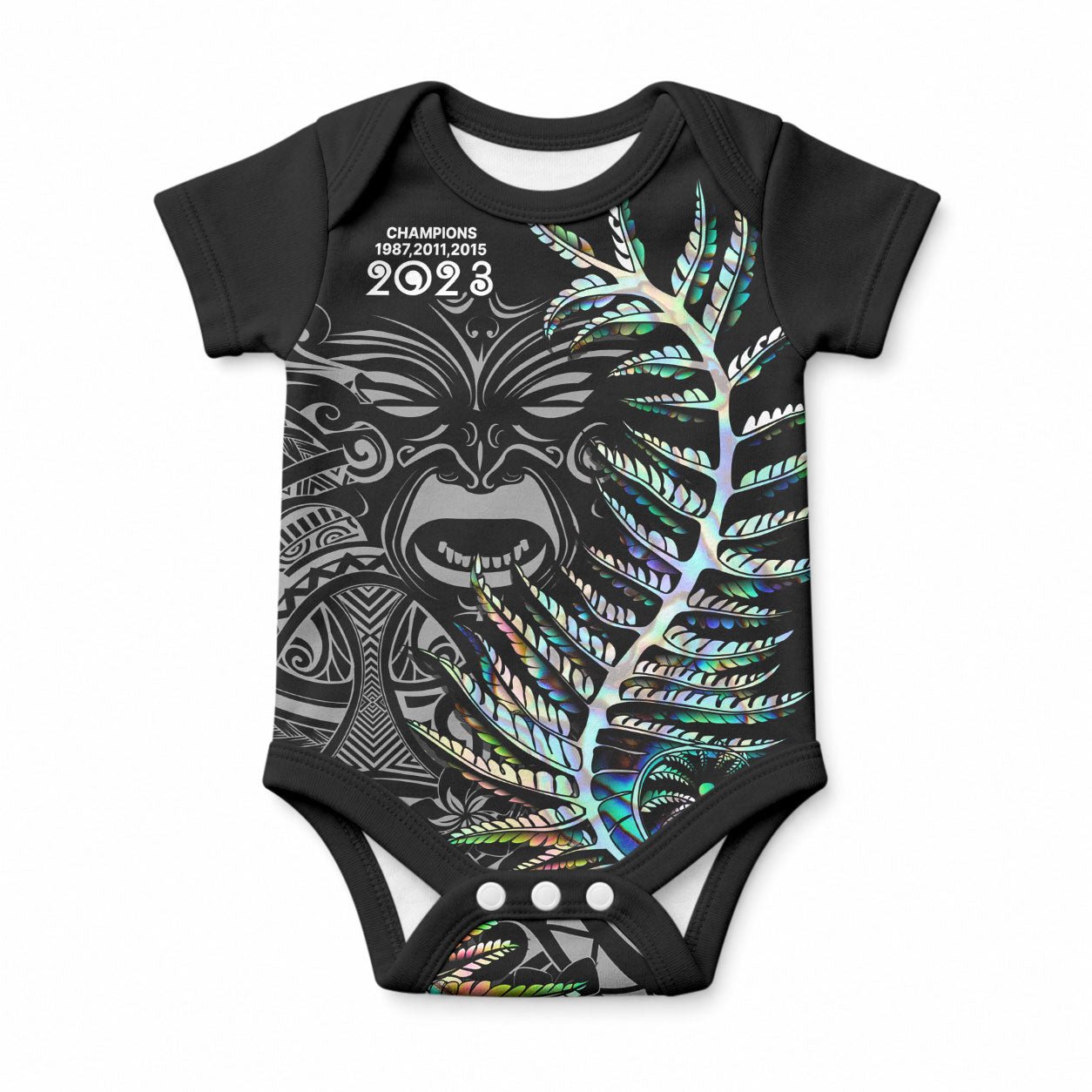 Custom New Zealand Maori Rugby Baby Onesie NZ Black Fern Champions History With Papua Shell LT9 Black - Polynesian Pride