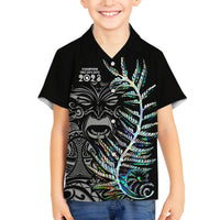Custom New Zealand Rugby Family Matching Long Sleeve Bodycon Dress and Hawaiian Shirt NZ Black Fern Champions History With Papua Shell LT9 Son's Shirt Black - Polynesian Pride