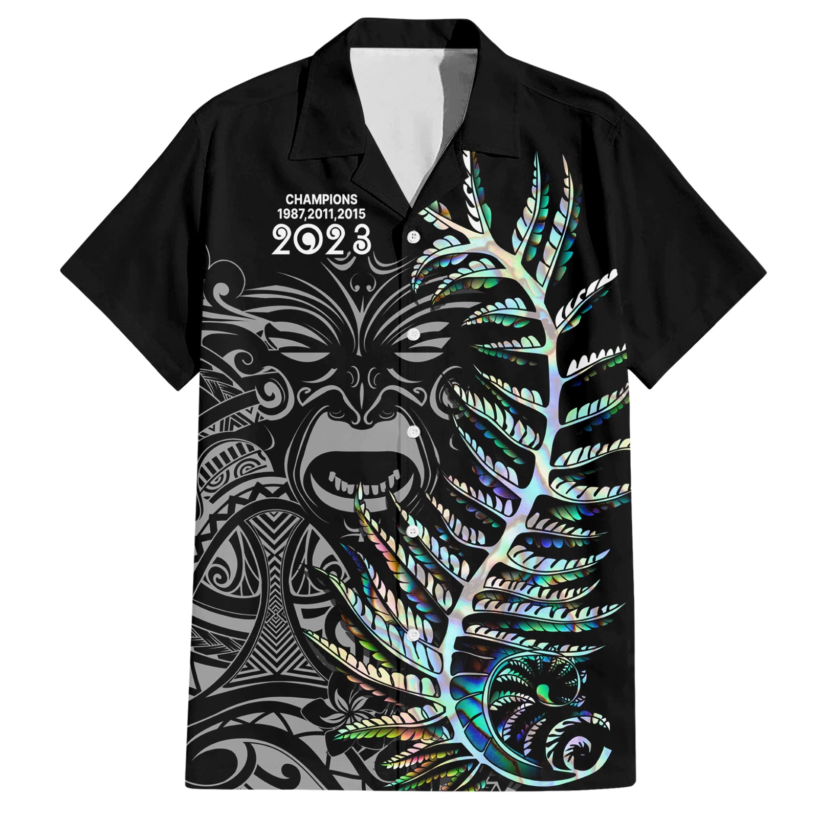 Custom New Zealand Rugby Hawaiian Shirt NZ Black Fern Champions History With Papua Shell LT9 Black - Polynesian Pride