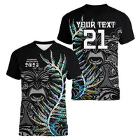 Custom New Zealand Rugby Women V Neck T Shirt NZ Black Fern Champions History With Papua Shell LT9 - Polynesian Pride