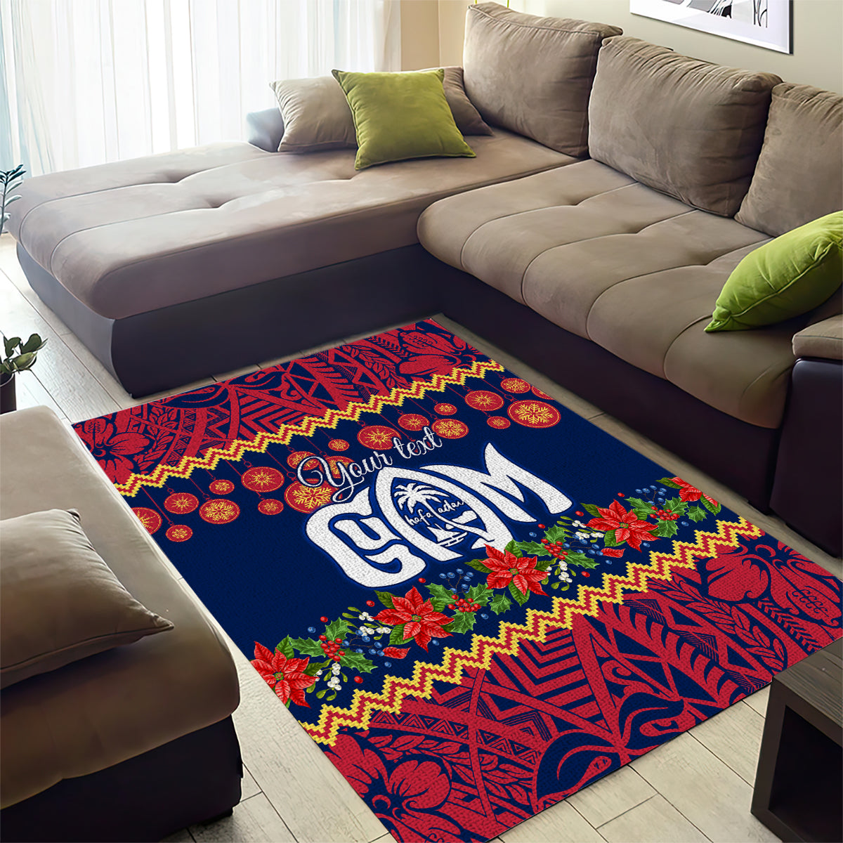 Personalised Guam Christmas Area Rug Felis Pusgua Santa Beach Polynesian Pattern LT9 - Polynesian Pride