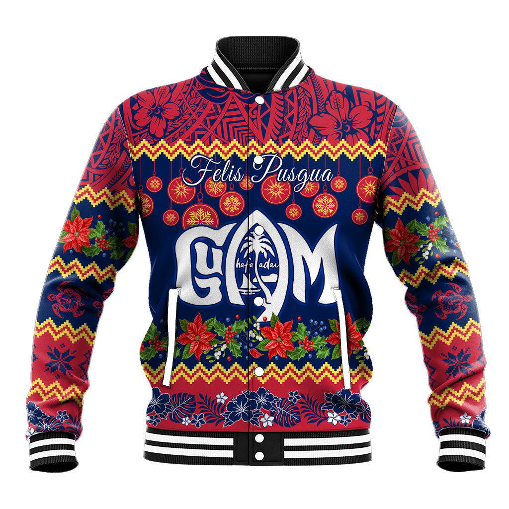 Personalised Guam Christmas Baseball Jacket Felis Pusgua Santa Beach Polynesian Pattern LT9 Unisex Blue - Polynesian Pride