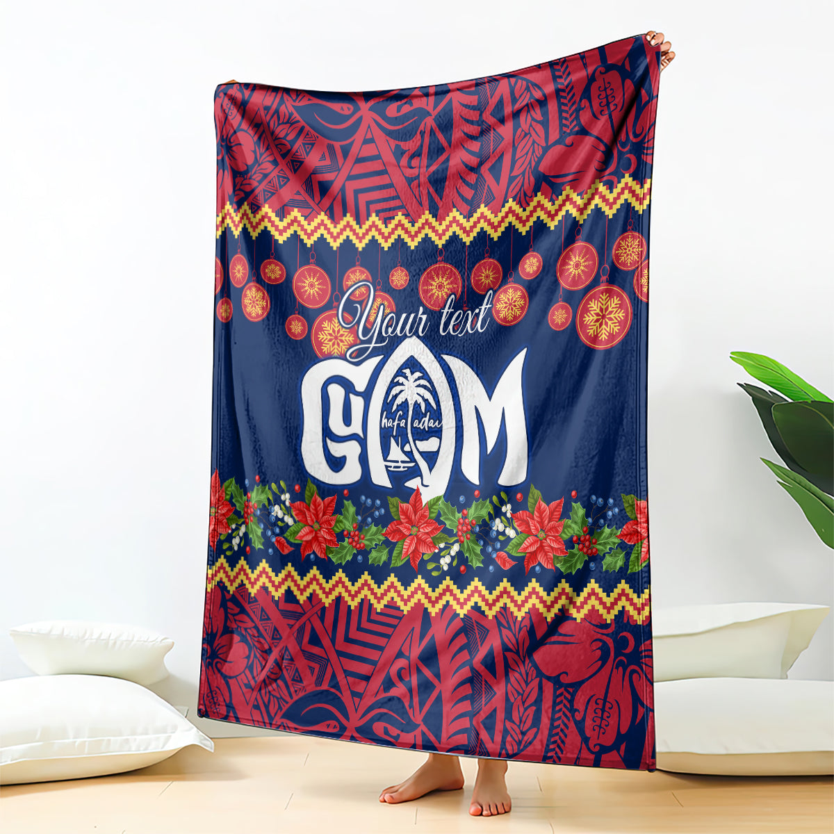 Personalised Guam Christmas Blanket Felis Pusgua Santa Beach Polynesian Pattern LT9 Blue - Polynesian Pride