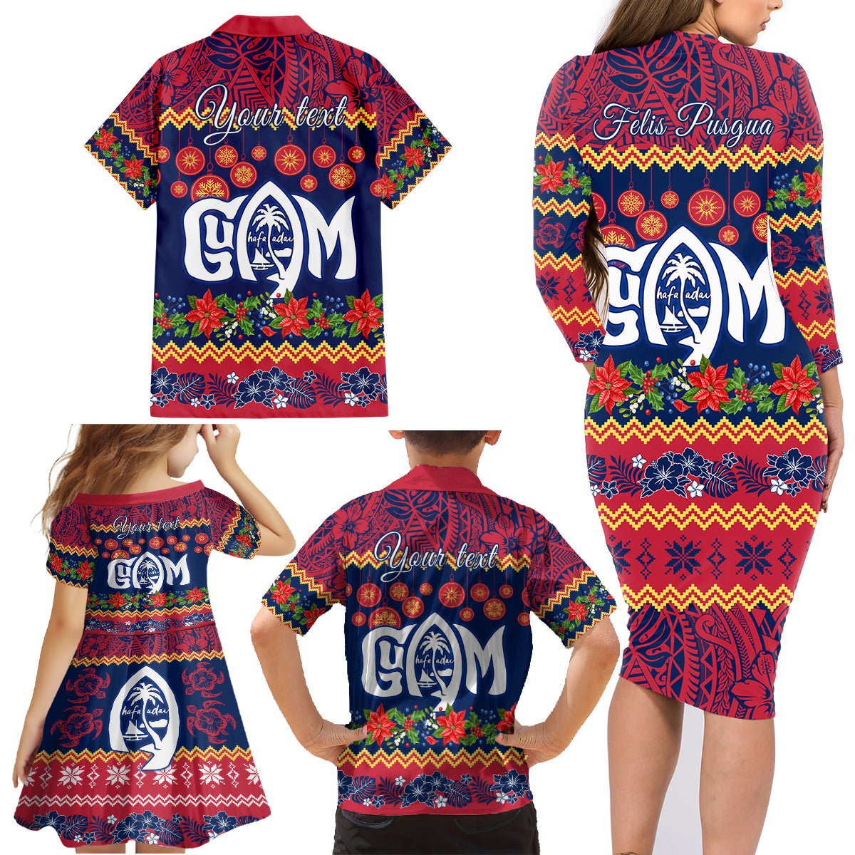 Personalised Guam Christmas Family Matching Long Sleeve Bodycon Dress and Hawaiian Shirt Felis Pusgua Santa Beach Polynesian Pattern LT9 - Polynesian Pride